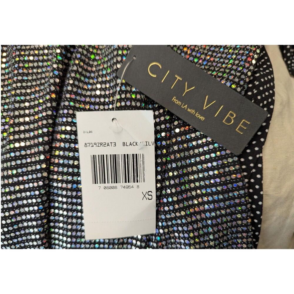 NWT City Vibe Metallic Sequined Open Back Mini Dress Women's Size XS